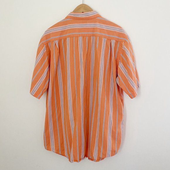 Duck Head Vintage 90s Orange Striped Short Sleeve Casual Button Down Shirt, XL - Picture 2 of 4